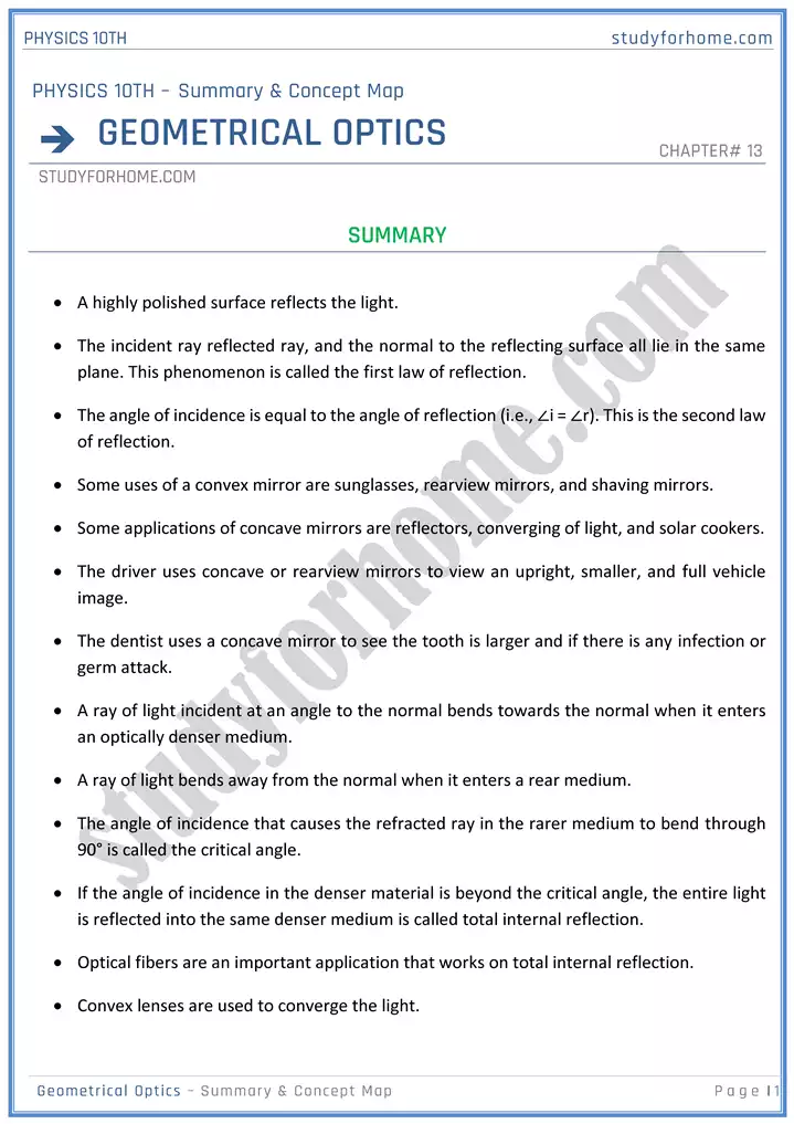 chapter 13 geometrical optics summary and concept map physics 10th 01