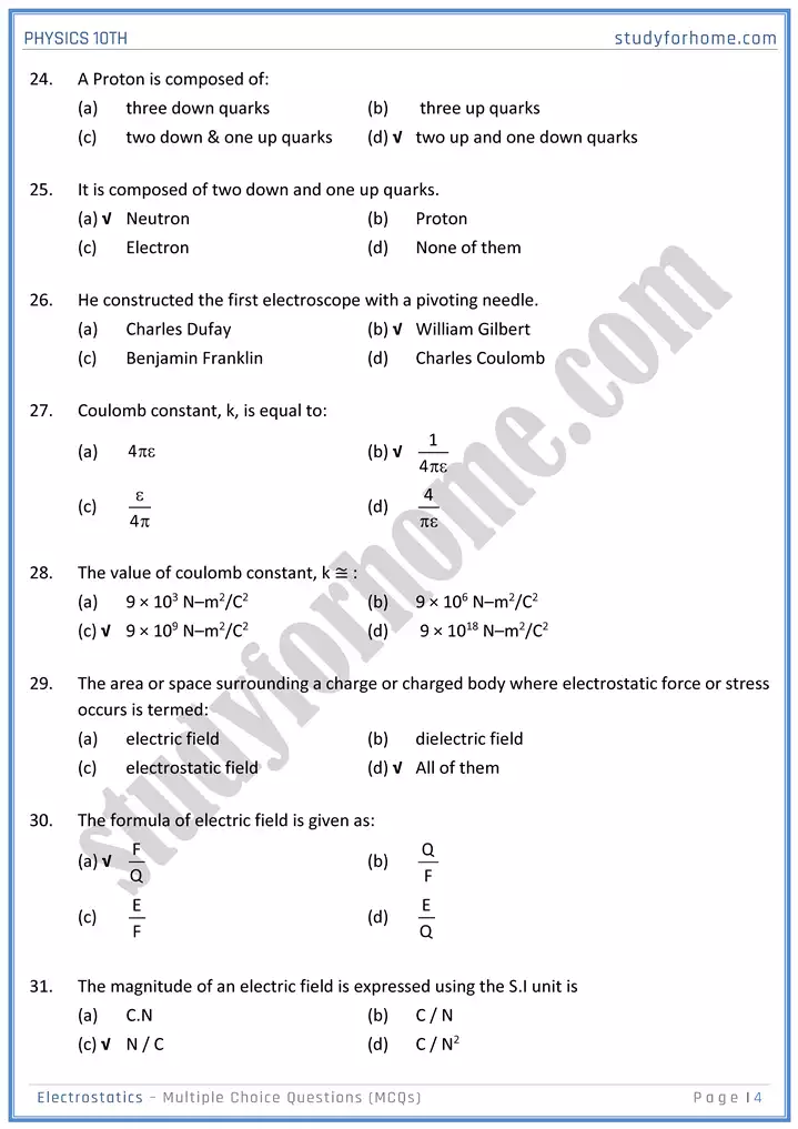 chapter 14 electrostatic multiple choice questions physics 10th 04