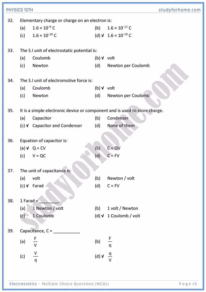 chapter 14 electrostatic multiple choice questions physics 10th 05