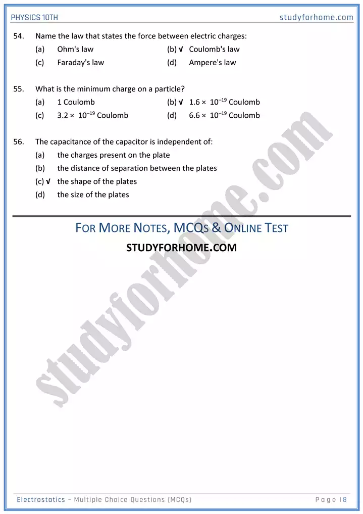 chapter 14 electrostatic multiple choice questions physics 10th 08