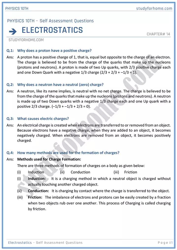 chapter 14 electrostatic self assessment questions physics 10th 01