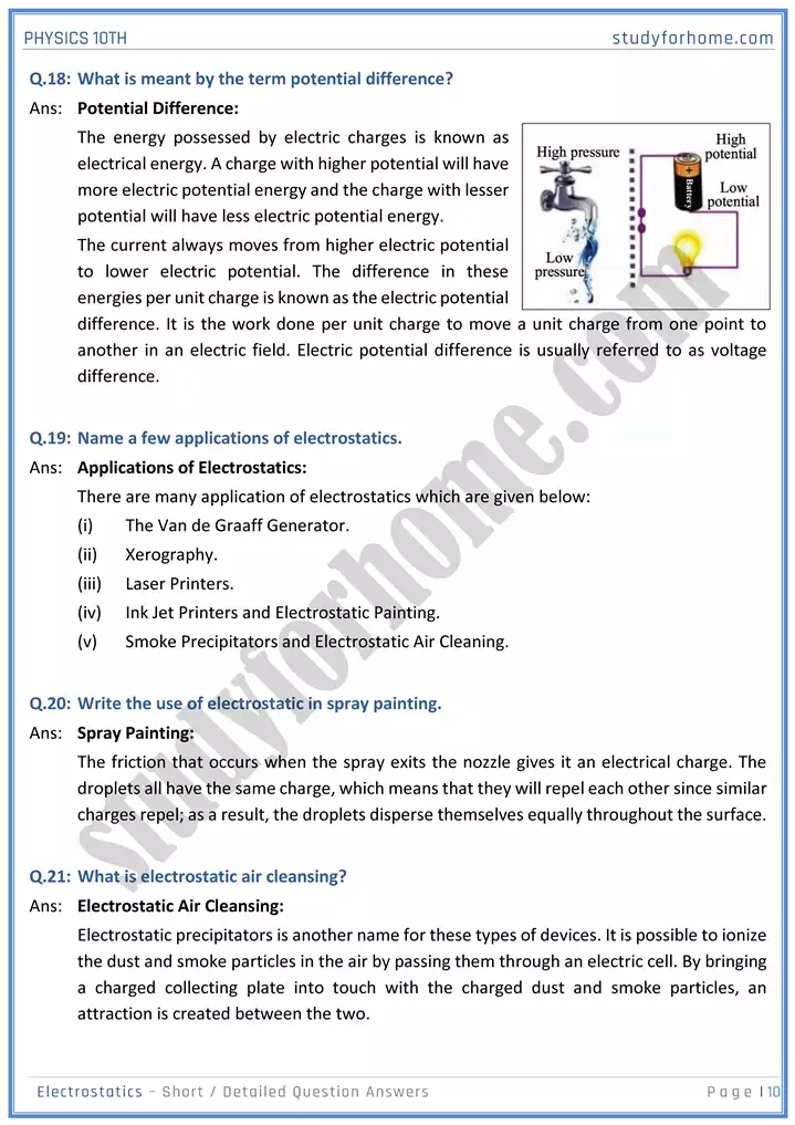 chapter 14 electrostatic short and detailed question answers physics 10th 10