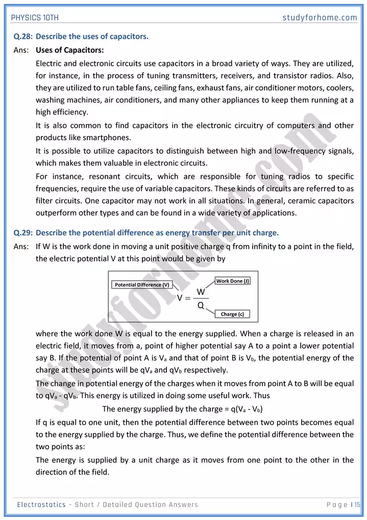 chapter 14 electrostatic short and detailed question answers physics 10th 15