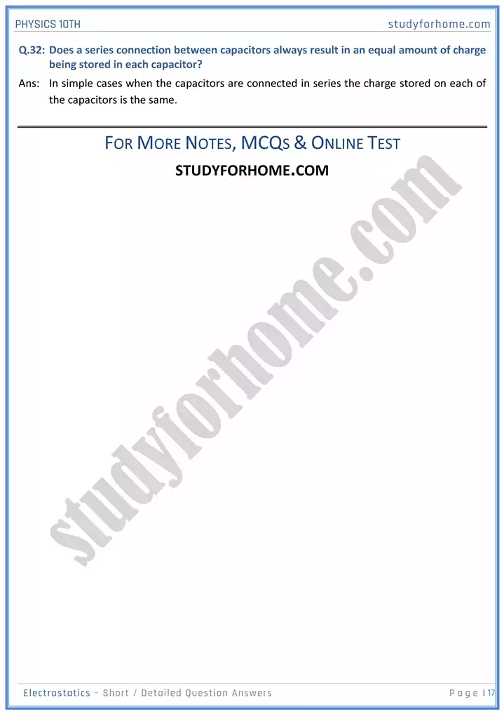 chapter 14 electrostatic short and detailed question answers physics 10th 17