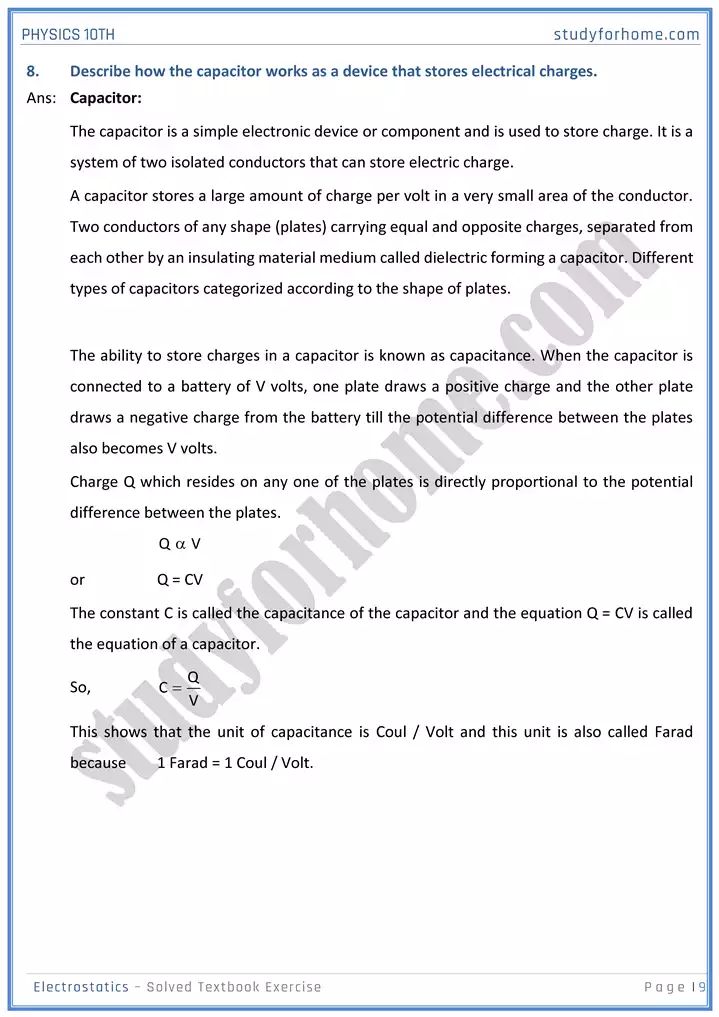 chapter 14 electrostatic solution of textbook exercise physics 10th 09