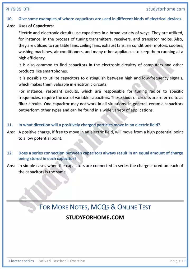 chapter 14 electrostatic solution of textbook exercise physics 10th 11