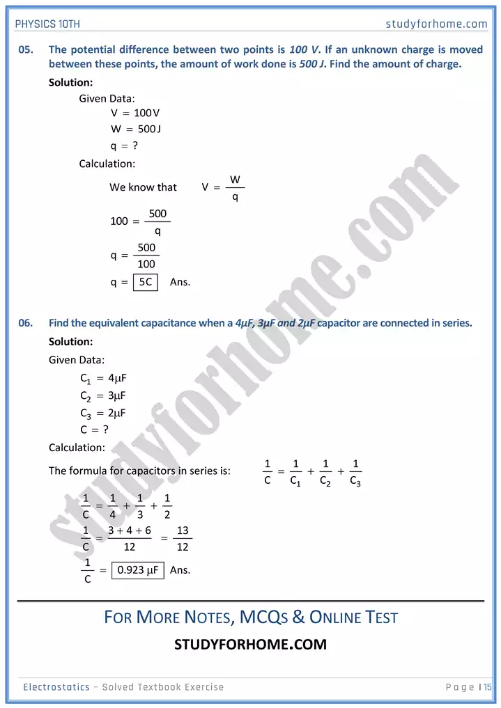 chapter 14 electrostatic solution of textbook exercise physics 10th 15