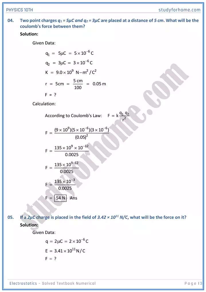 chapter 14 electrostatic solved textbook numericals physics 10th 03