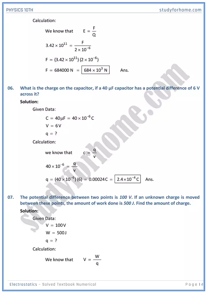 chapter 14 electrostatic solved textbook numericals physics 10th 04