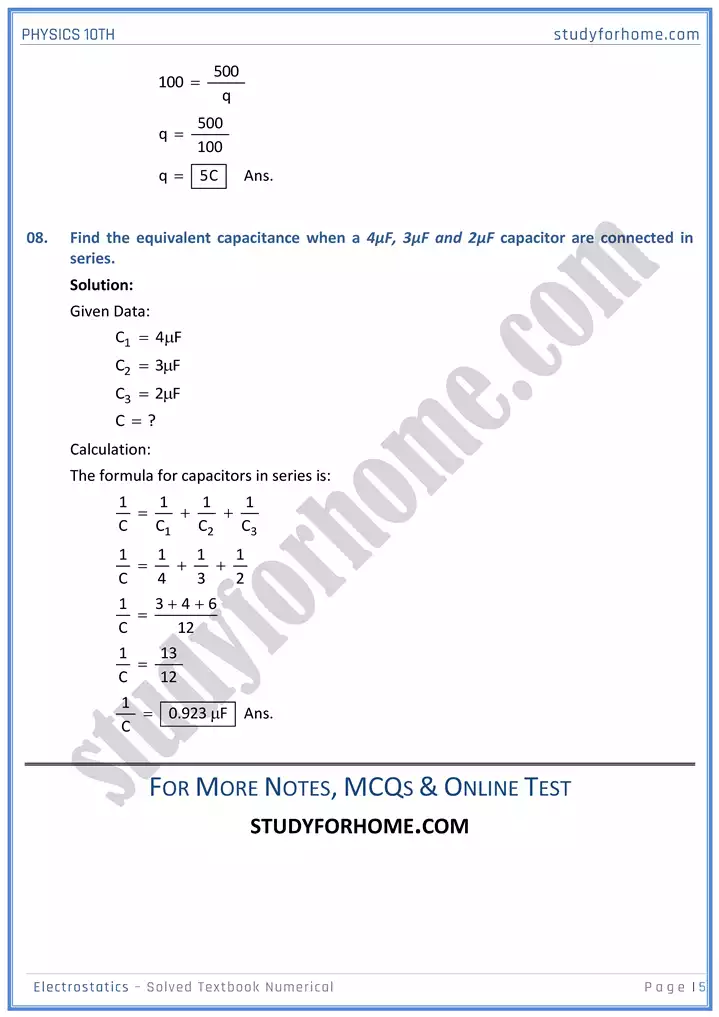 chapter 14 electrostatic solved textbook numericals physics 10th 05