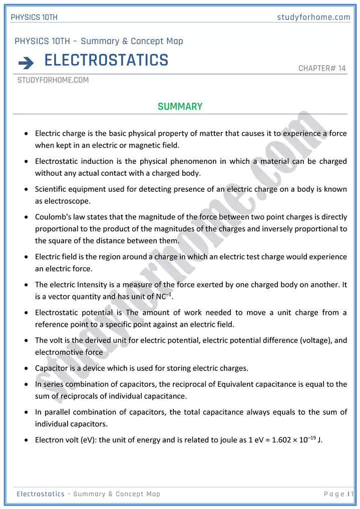 chapter 14 electrostatic summary and concept map physics 10th 01