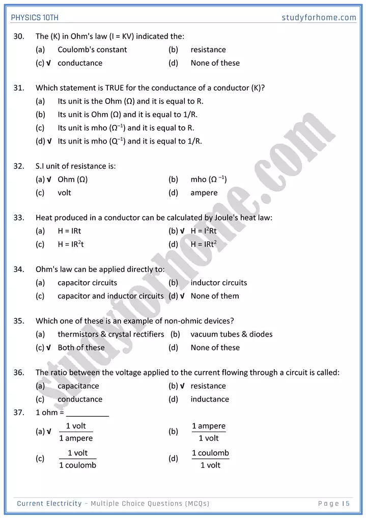 chapter 15 current electricity multiple choice questions physics 10th 05