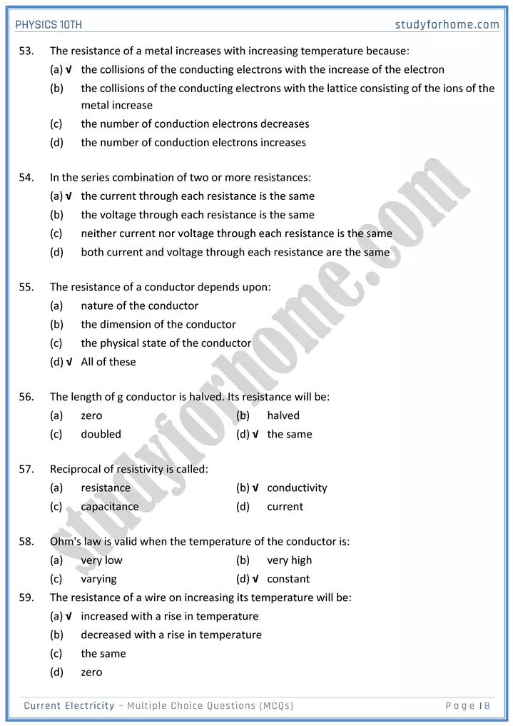 chapter 15 current electricity multiple choice questions physics 10th 08