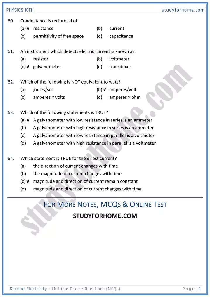 chapter 15 current electricity multiple choice questions physics 10th 09