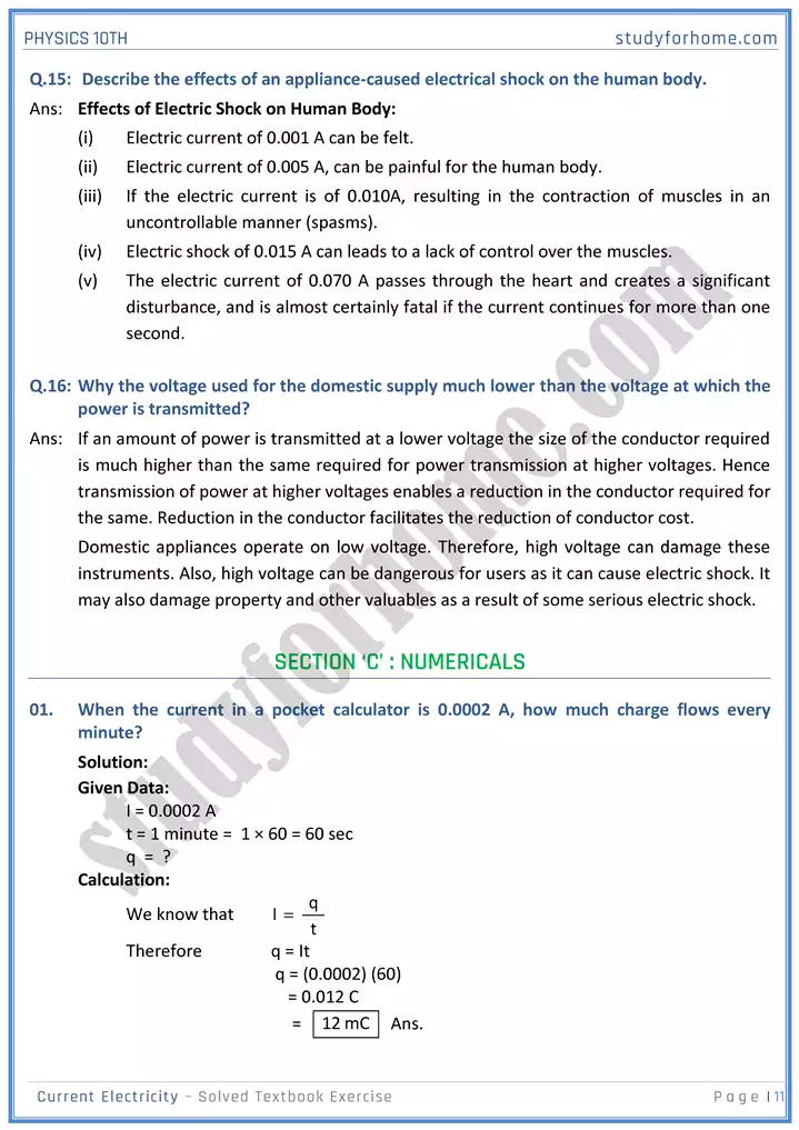 chapter 15 current electricity solution of textbook exercise physics 10th 11