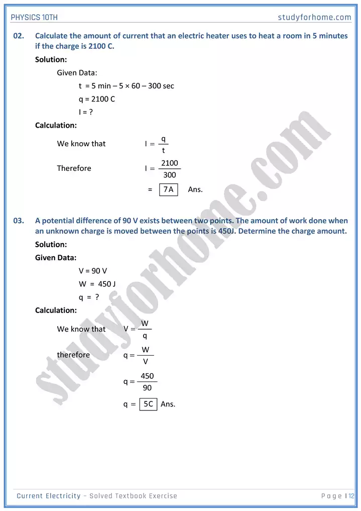 chapter 15 current electricity solution of textbook exercise physics 10th 12