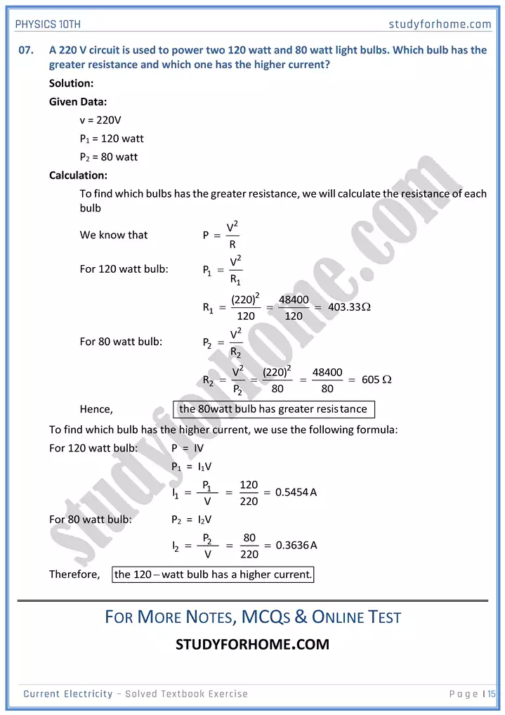 chapter 15 current electricity solution of textbook exercise physics 10th 15