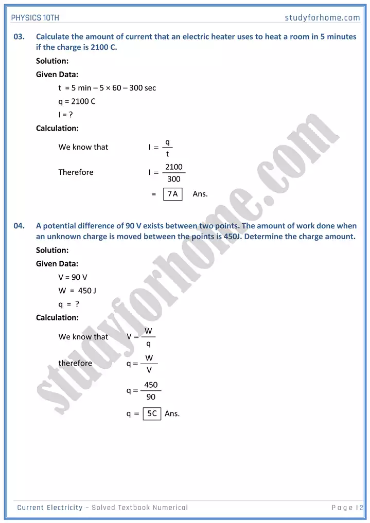 chapter 15 current electricity solved textbook numericals physics 10th 02