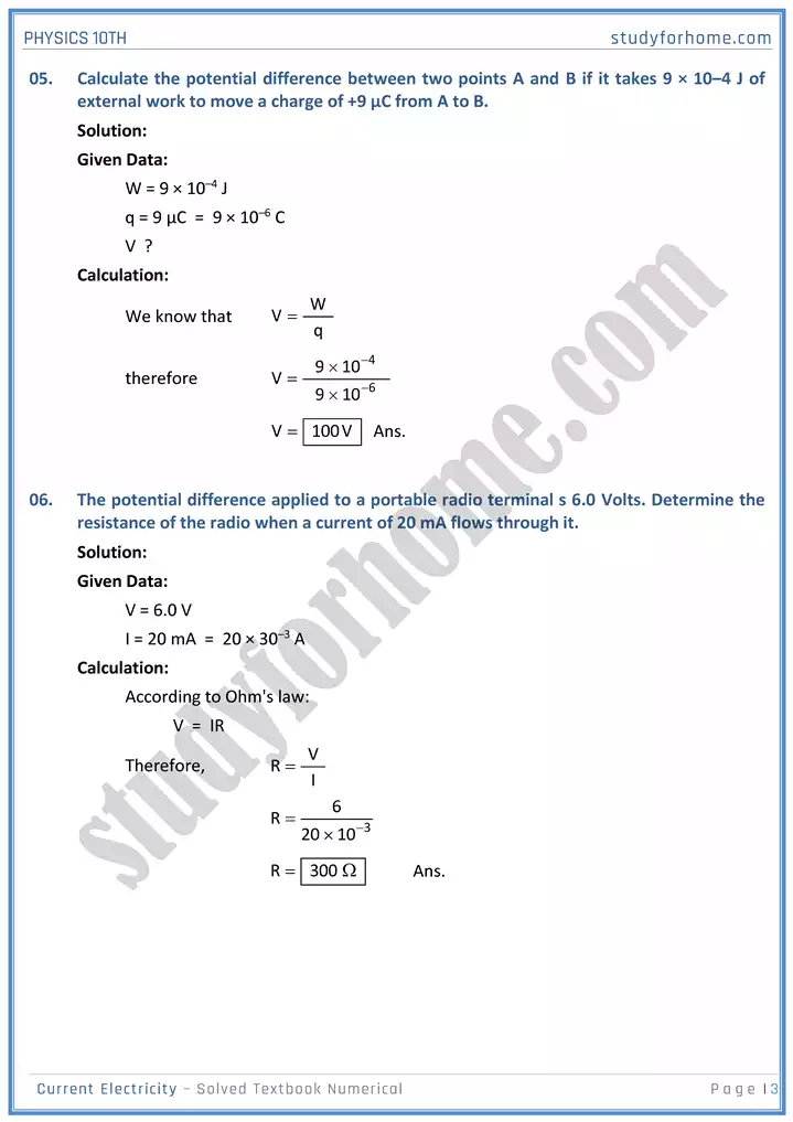 chapter 15 current electricity solved textbook numericals physics 10th 03