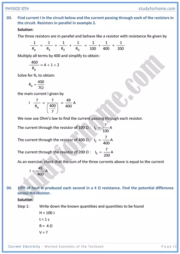 chapter 15 current electricity worked examples of the textbook physics 10th 02