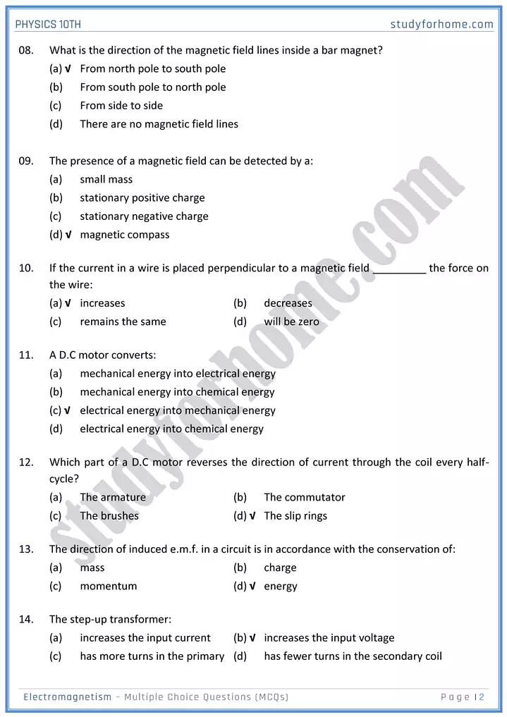 chapter 16 electromagnetism multiple choice questions physics 10th 02