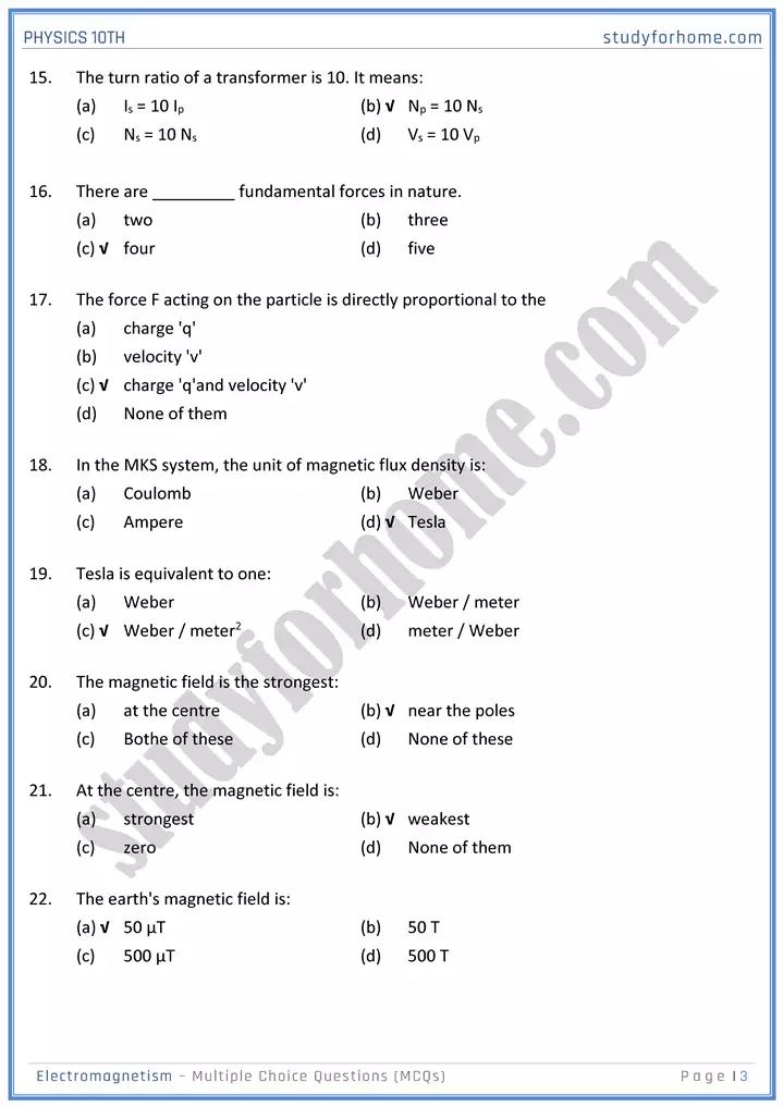 chapter 16 electromagnetism multiple choice questions physics 10th 03