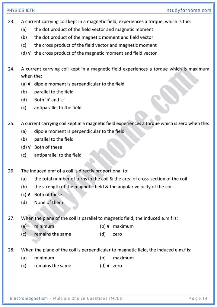 chapter 16 electromagnetism multiple choice questions physics 10th 04