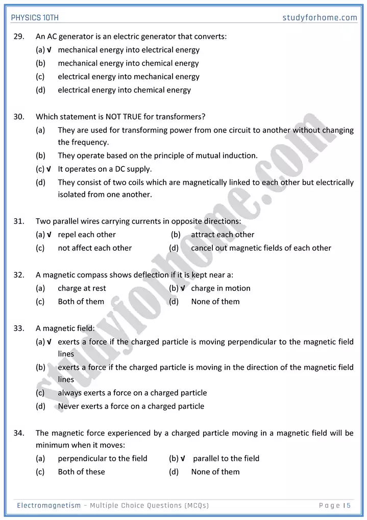 chapter 16 electromagnetism multiple choice questions physics 10th 05