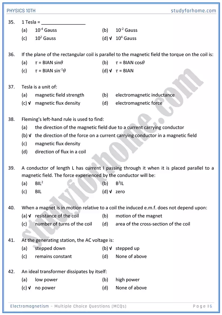 chapter 16 electromagnetism multiple choice questions physics 10th 06