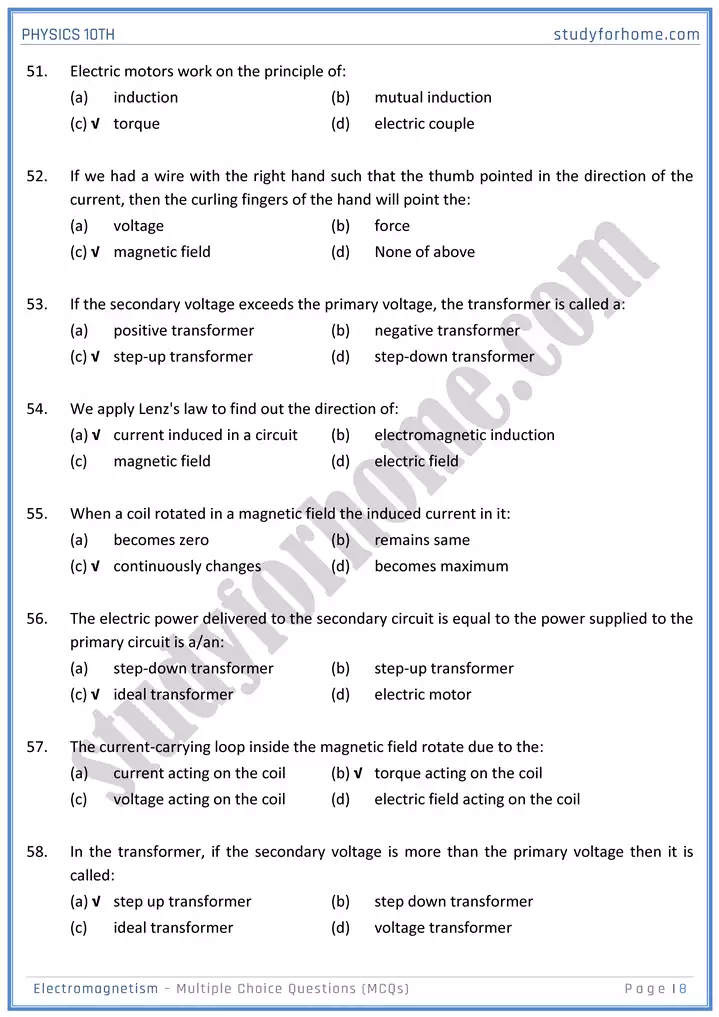 chapter 16 electromagnetism multiple choice questions physics 10th 08