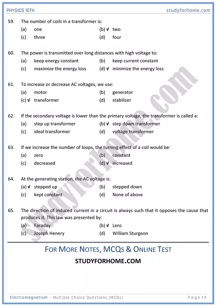 chapter 16 electromagnetism multiple choice questions physics 10th 09