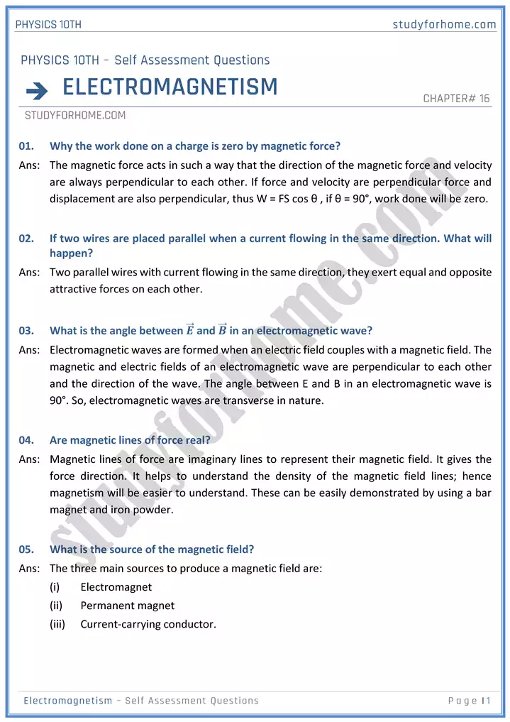 chapter-16-electromagnetism-self-assessment-questions-physics-10th