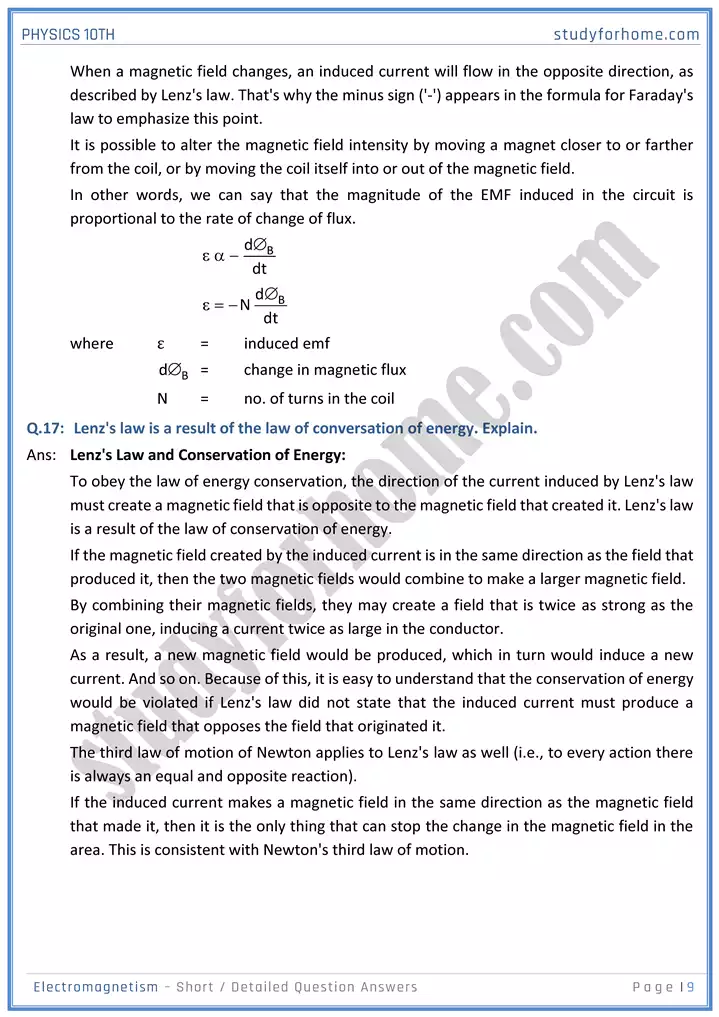 chapter 16 electromagnetism short and detailed question answers physics 10th 09