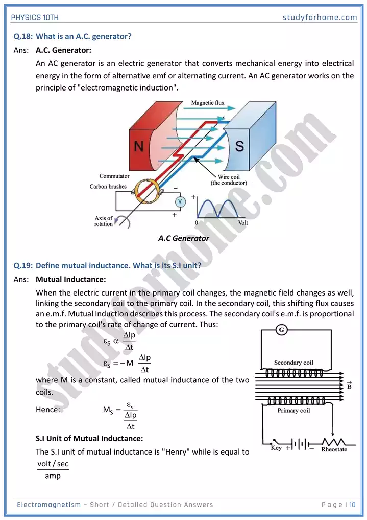 chapter 16 electromagnetism short and detailed question answers physics 10th 10