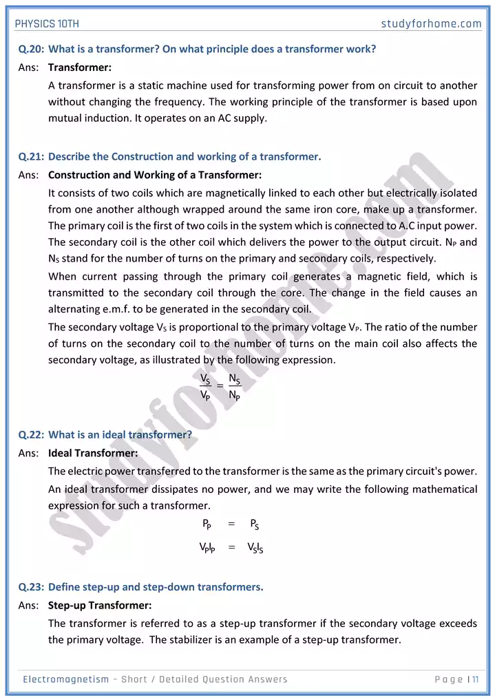 chapter 16 electromagnetism short and detailed question answers physics 10th 11