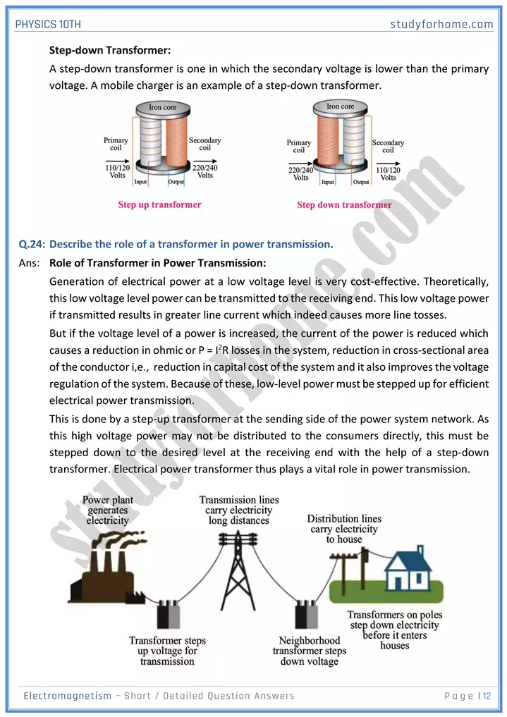 chapter 16 electromagnetism short and detailed question answers physics 10th 12