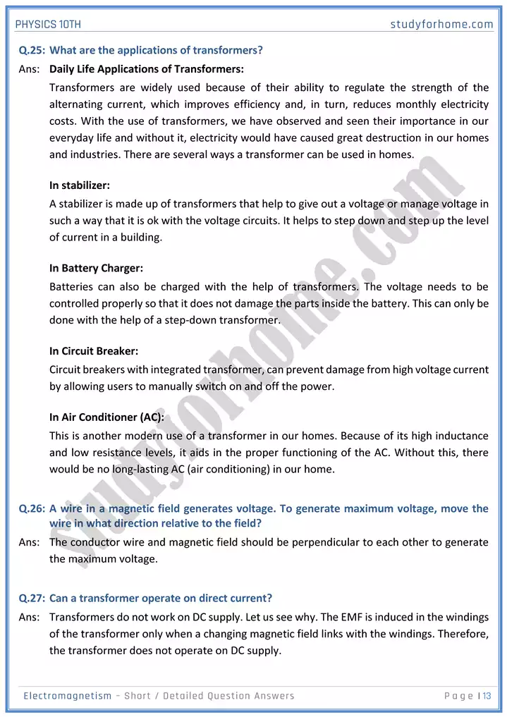 chapter 16 electromagnetism short and detailed question answers physics 10th 13