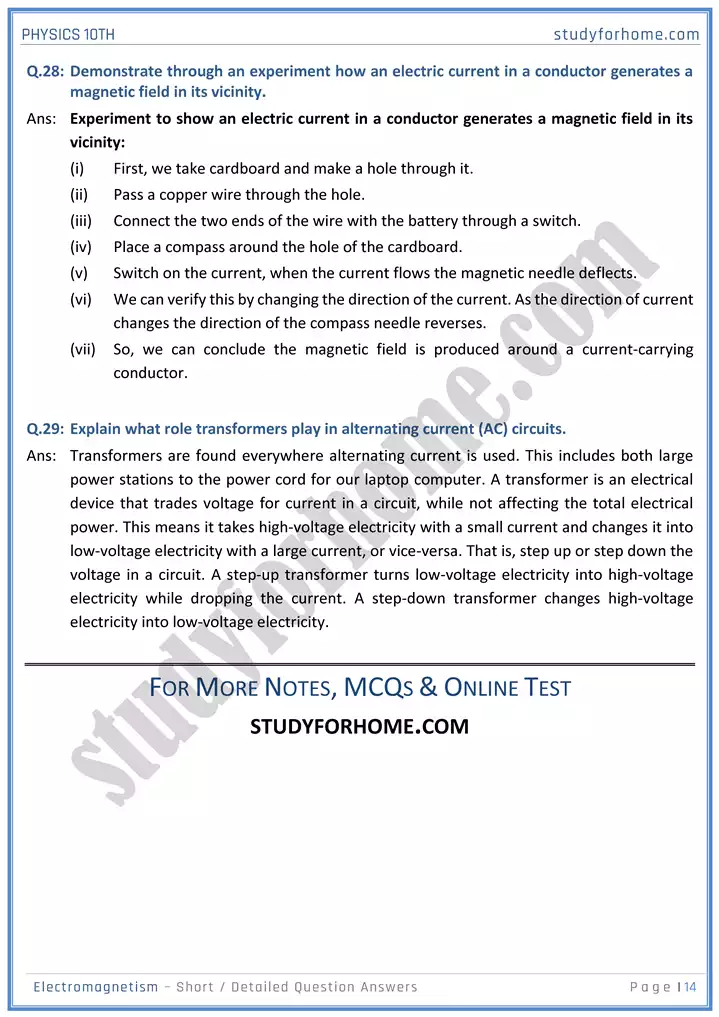 chapter 16 electromagnetism short and detailed question answers physics 10th 14