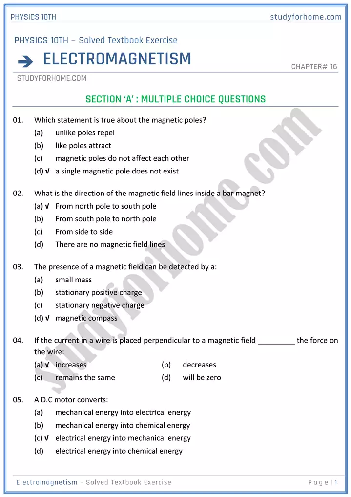 chapter 16 electromagnetism solution of textbook exercise physics 10th 01