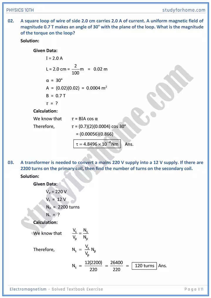 chapter 16 electromagnetism solution of textbook exercise physics 10th 11