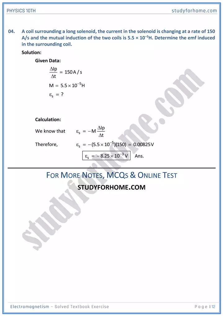 chapter 16 electromagnetism solution of textbook exercise physics 10th 12