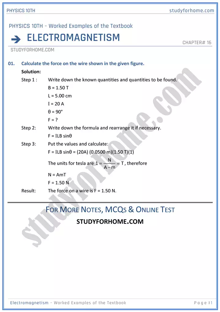 chapter 16 electromagnetism worked examples of the textbook physics 10th 01