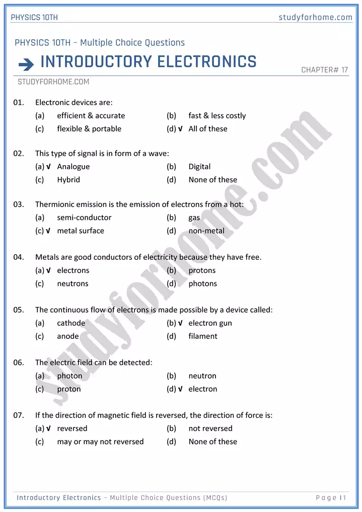 chapter 17 introductory electronics multiple choice questions physics 10th 01