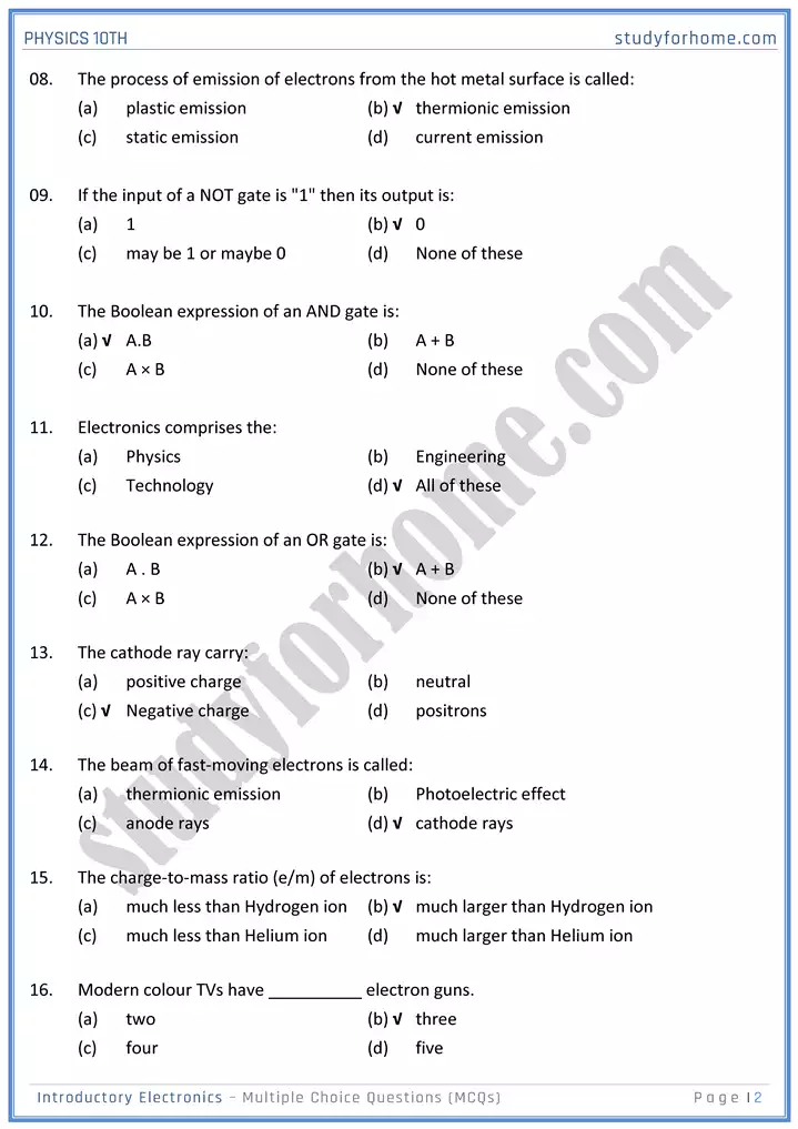 chapter 17 introductory electronics multiple choice questions physics 10th 02