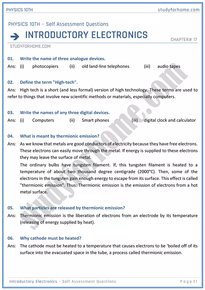 chapter 17 introductory electronics self assessment questions physics 10th 01