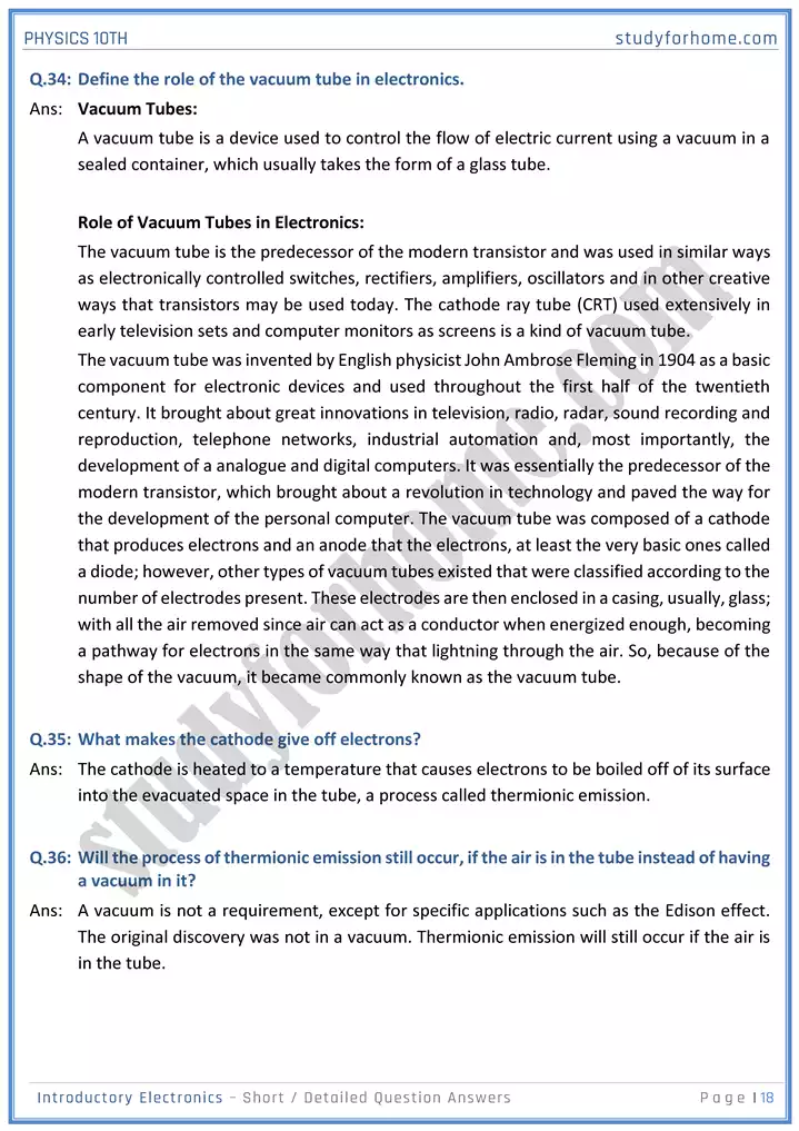 chapter 17 introductory electronics short and detailed question answers physics 10th 18