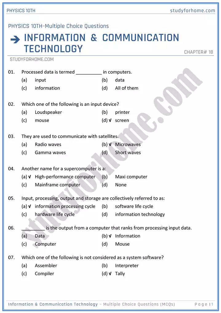 chapter 18 information and communication technology multiple choice questions physics 10th 01