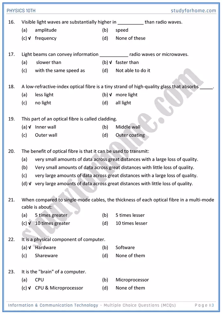 chapter 18 information and communication technology multiple choice questions physics 10th 03