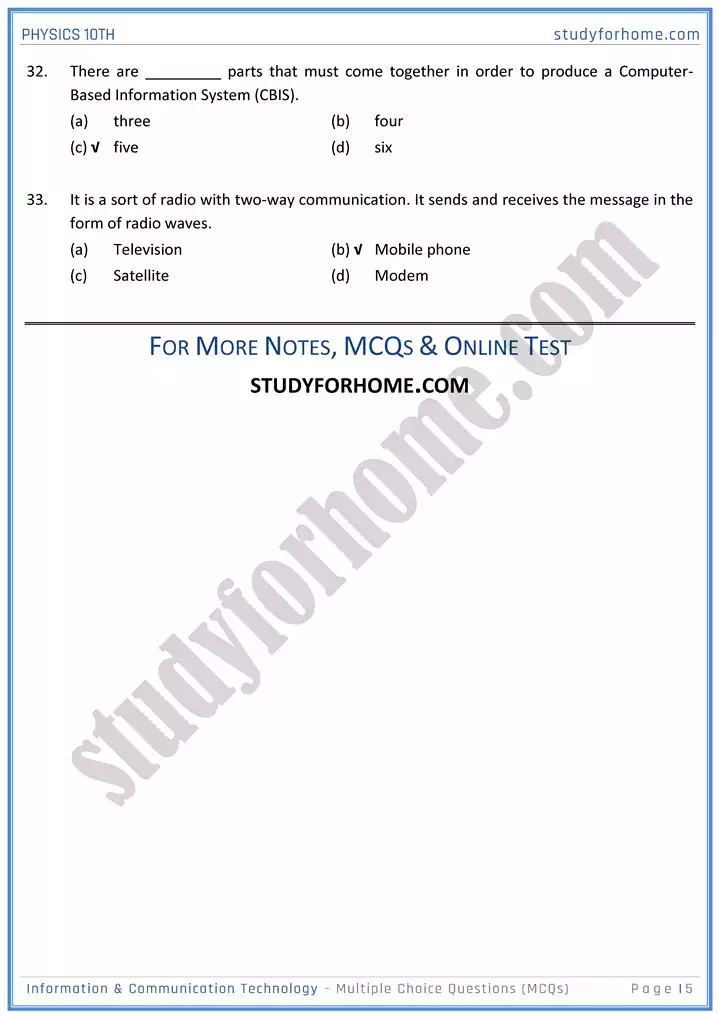 chapter 18 information and communication technology multiple choice questions physics 10th 05