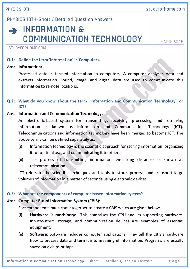 chapter 18 information and communication technology short and detailed question answers physics 10th 01